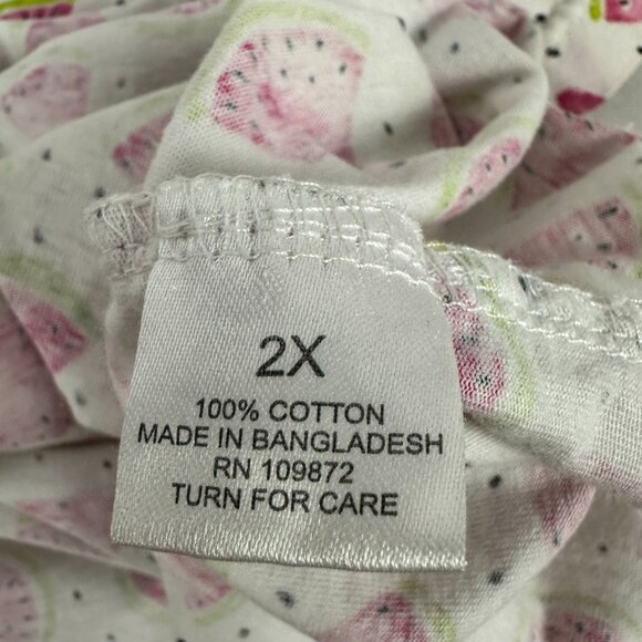 Easy Essentials Watermelon Print Women's T-Shirt 2X White & Pink - Picture 4 of 5